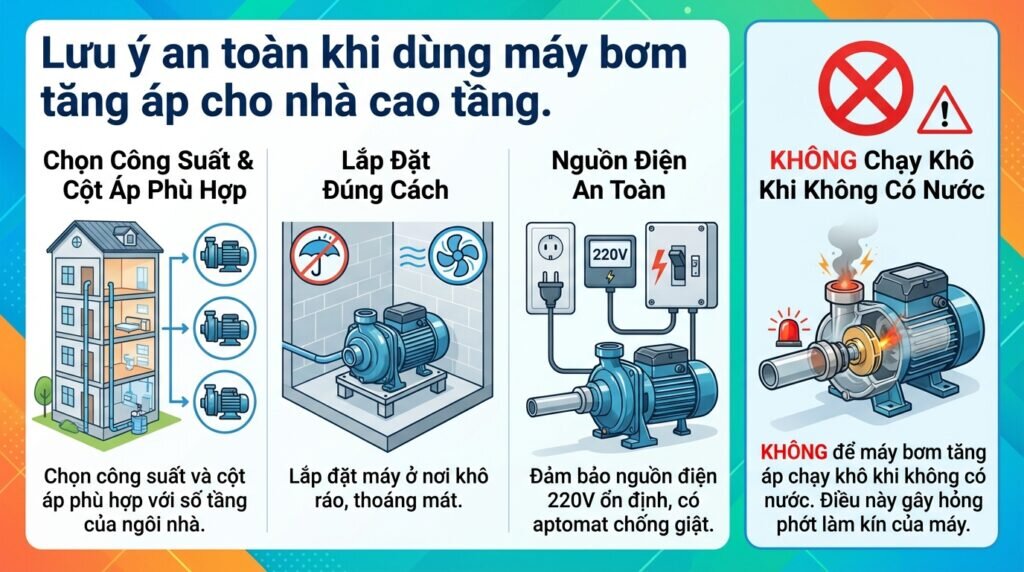 Lưu ý an toàn khi dùng máy bơm tăng áp cho nhà cao tầng.