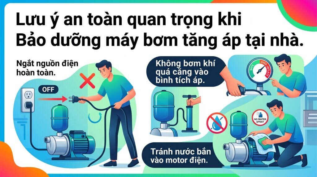 Lưu ý an toàn quan trọng khi Bảo dưỡng máy bơm tăng áp tại nhà.