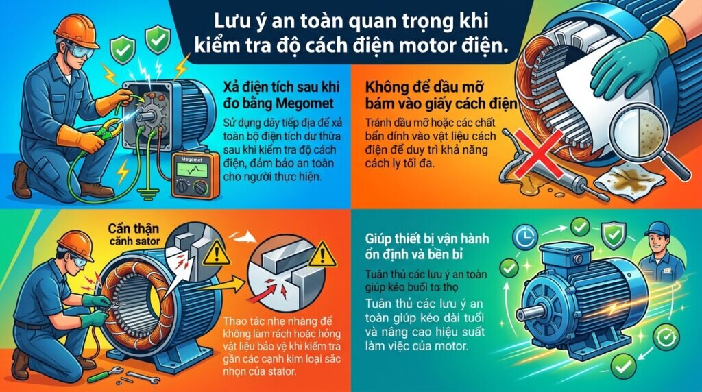Lưu ý an toàn quan trọng khi kiểm tra độ cách điện motor điện.