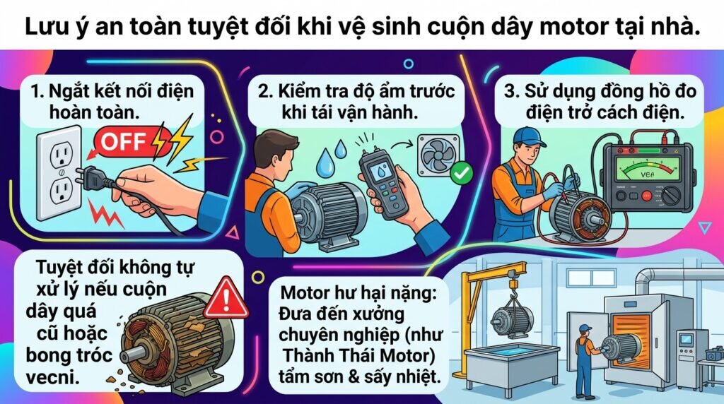 Lưu ý an toàn tuyệt đối khi vệ sinh cuộn dây motor tại nhà.