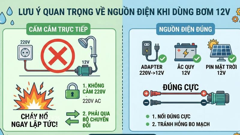 Lưu ý nào không nên dùng bơm tăng áp 12V không chổi than