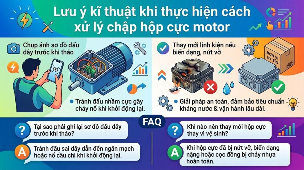 Lưu ý kỹ thuật khi thực hiện cách xử lý chập hộp cực motor.