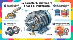 Lý do motor bị chảy mỡ ra ở nắp ổ bi thường gặp.