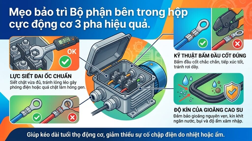 Mẹo bảo trì Bộ phận bên trong hộp cực động cơ 3 pha hiệu quả.