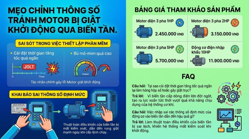 Mẹo chỉnh thông số tránh Motor bị giật khởi động qua biến tần.