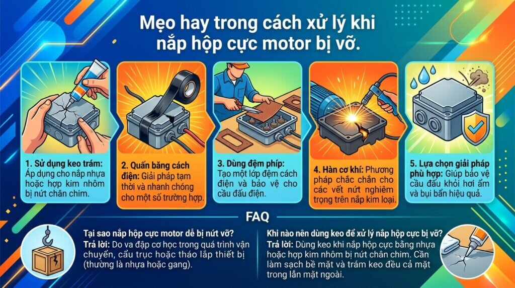 Mẹo hay trong cách xử lý khi nắp hộp cực motor bị vỡ.