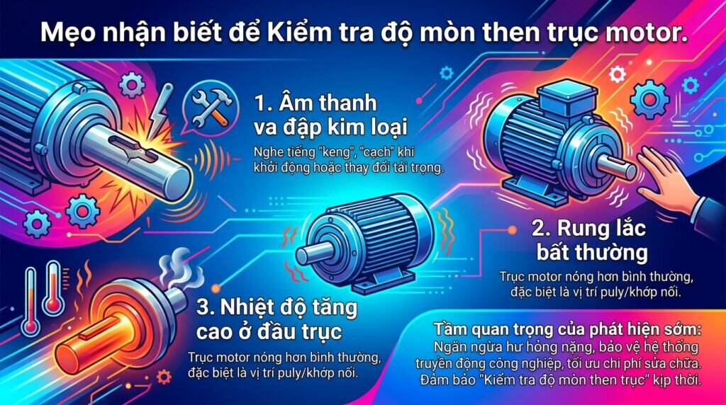 Mẹo nhận biết để Kiểm tra độ mòn then trục motor.