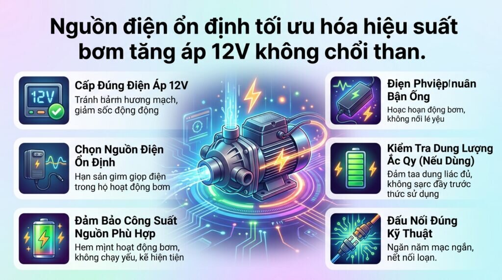 Nguồn điện ổn định tối ưu hóa hiệu suất bơm tăng áp 12V không chổi than.