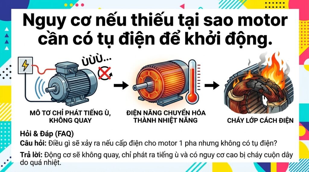 Nguy cơ nếu thiếu tại sao motor cần có tụ điện để khởi động.