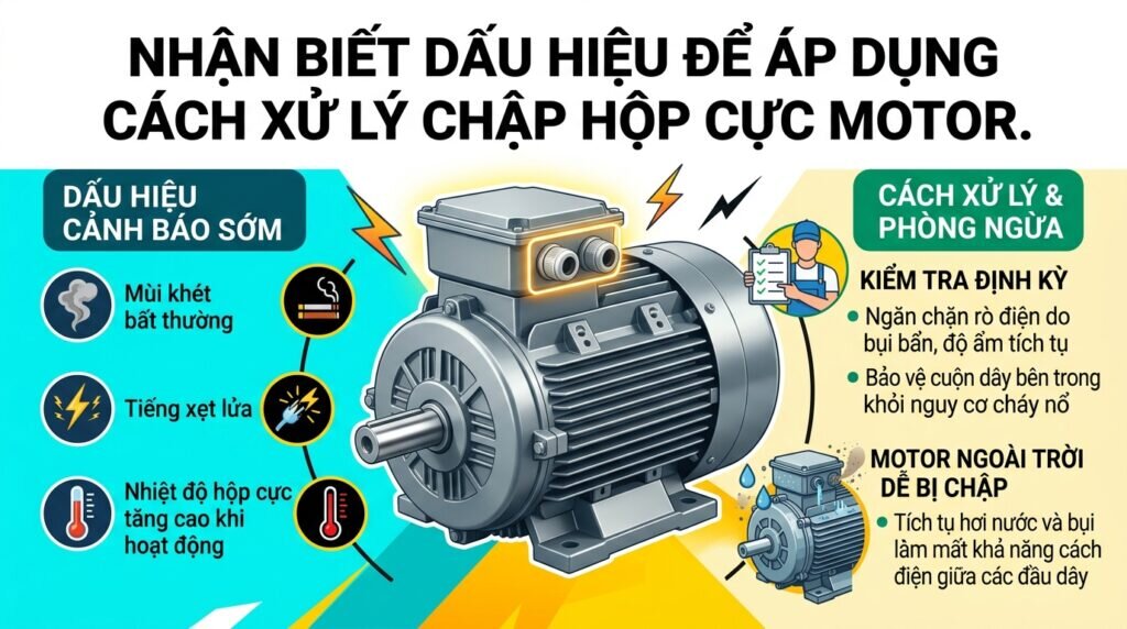 Nhận biết dấu hiệu để áp dụng cách xử lý chập hộp cực motor.