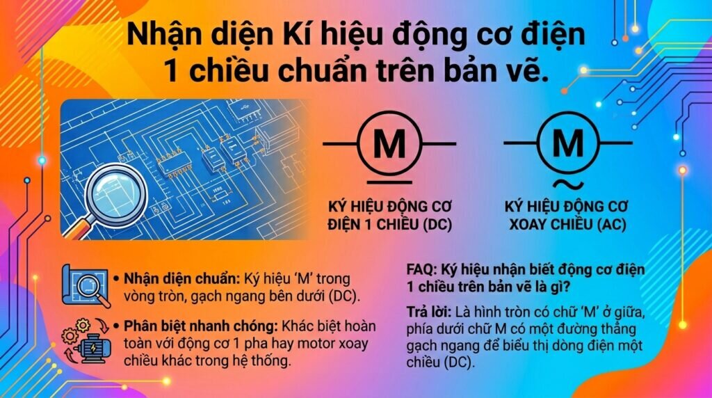 Nhận diện Kí hiệu động cơ điện 1 chiều chuẩn trên bản vẽ.