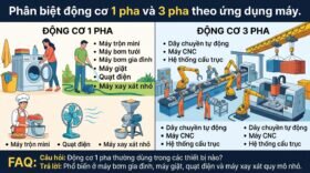 Phân biệt động cơ 1 pha và 3 pha theo ứng dụng máy.