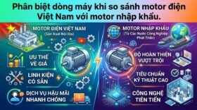 Phân biệt dòng máy khi so sánh motor điện Việt Nam với motor nhập khẩu.
