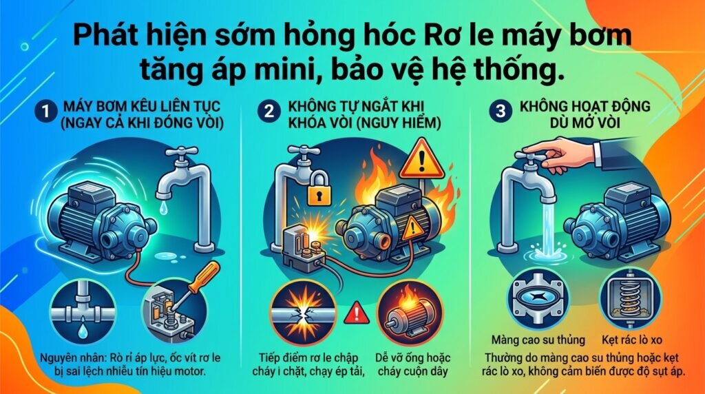Phát hiện sớm hỏng hóc Rơ le máy bơm tăng áp mini, bảo vệ hệ thống.