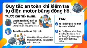 Quy tắc an toàn khi kiểm tra tụ điện motor bằng đồng hồ.