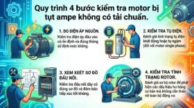 Quy trình 4 bước kiểm tra motor bị tụt ampe không có tải chuẩn.