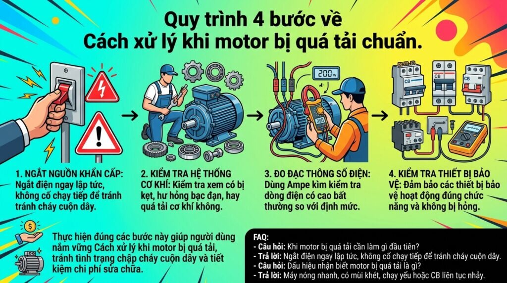 Quy trình 4 bước về Cách xử lý khi motor bị quá tải chuẩn.