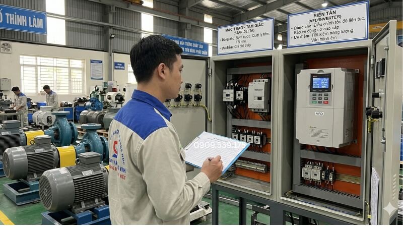 So sánh các phương pháp khởi động động cơ điện 3 pha bằng mạch Sao - Tam giác và biến tần.