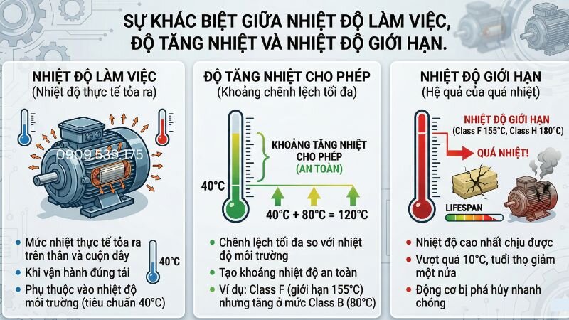 Sự khác biệt giữa nhiệt độ làm việc, độ tăng nhiệt và nhiệt độ giới hạn
