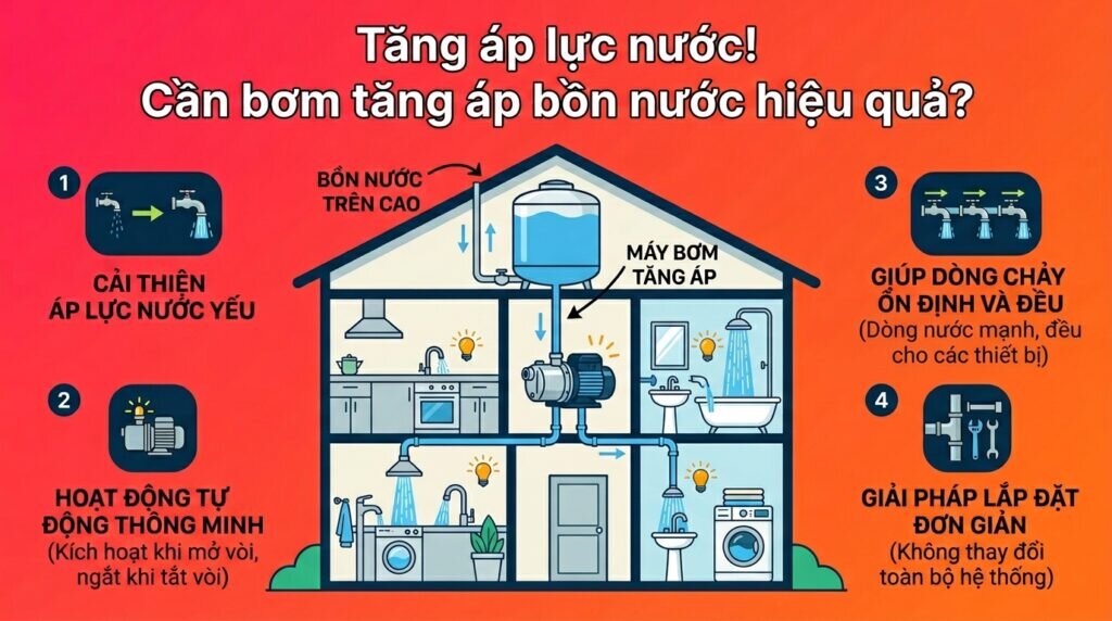 Tăng áp lực nước! Cần bơm tăng áp bồn nước hiệu quả?