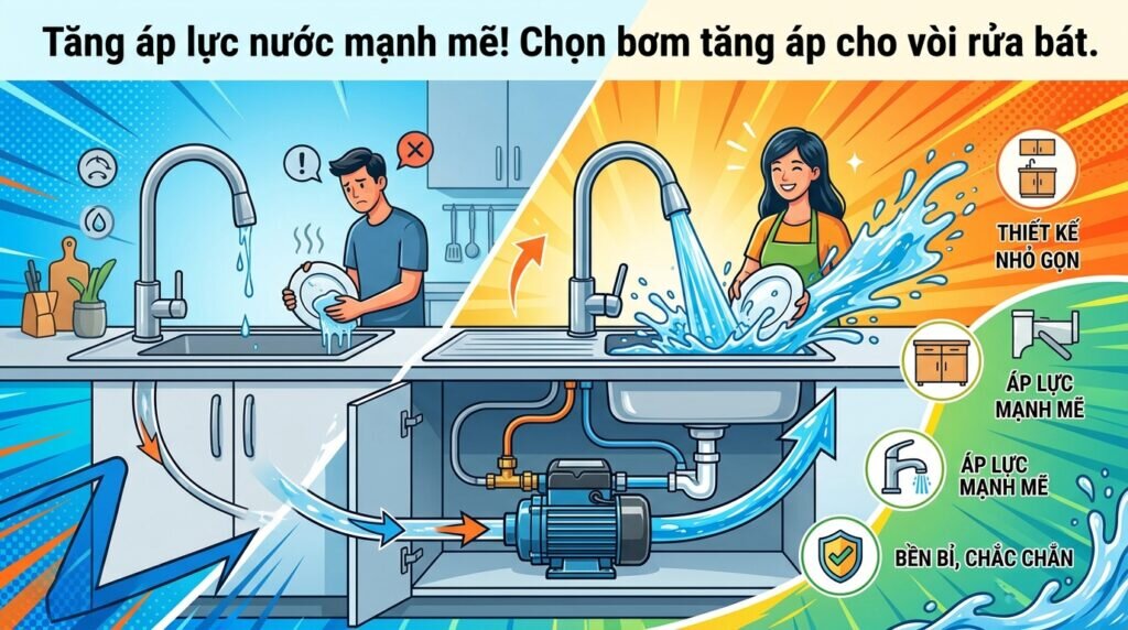 Tăng áp lực nước mạnh mẽ! Chọn bơm tăng áp cho vòi rửa bát.