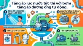 Tăng áp lực nước tức thì với bơm tăng áp đường ống tự động.