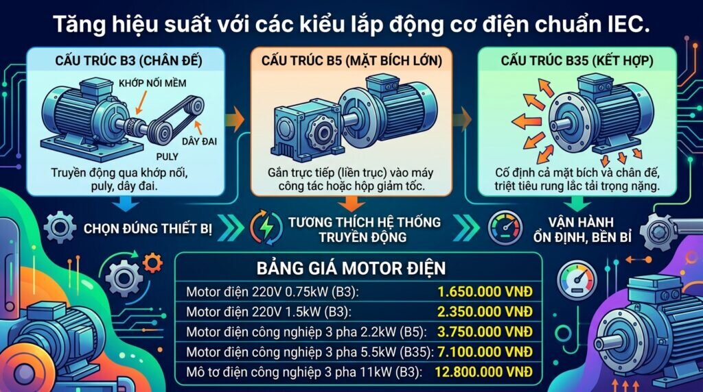 Tăng hiệu suất với các kiểu lắp động cơ điện chuẩn IEC.
