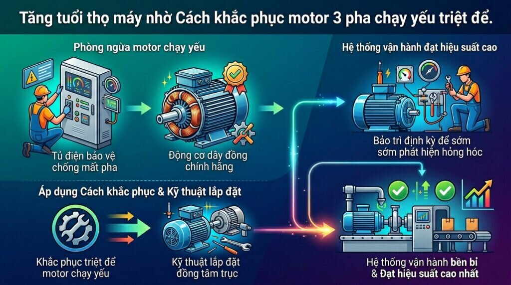 Tăng tuổi thọ máy nhờ Cách khắc phục motor 3 pha chạy yếu triệt để.
