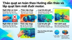 Tháo quạt an toàn theo Hướng dẫn tháo và lắp quạt làm mát đuôi motor.