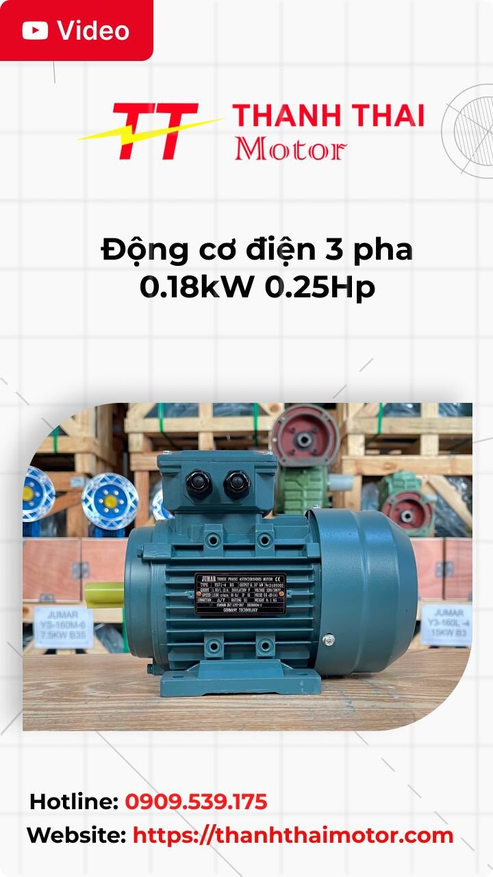 Động cơ điện 3 pha 0.18kW 0.25Hp