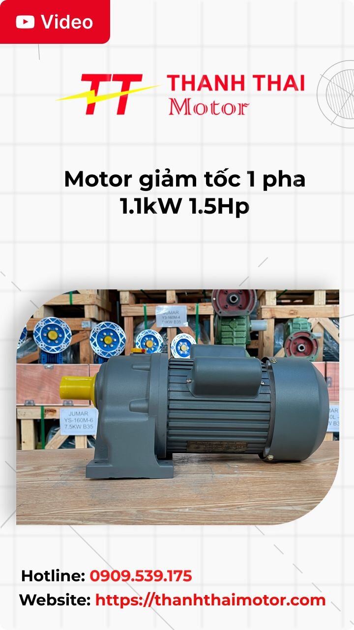 Motor giảm tốc 1 pha 1.1kW 1.5Hp