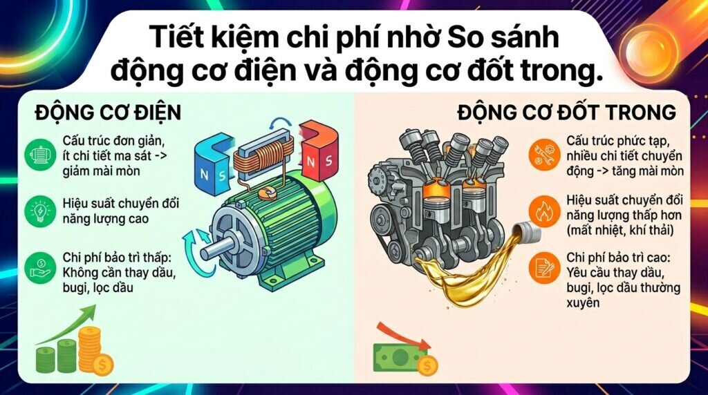 Tiết kiệm chi phí nhờ So sánh động cơ điện và động cơ đốt trong.