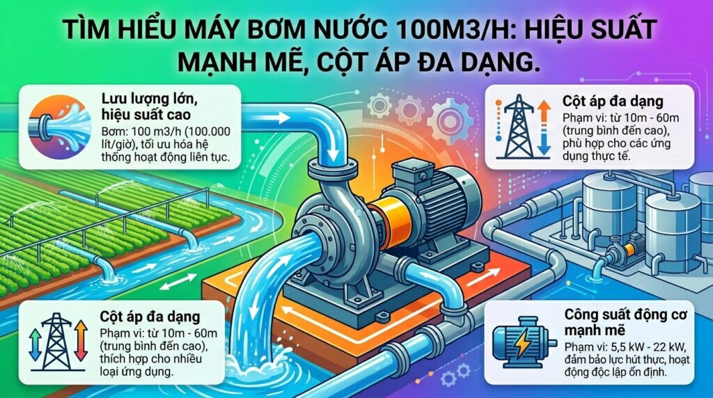 Tìm hiểu Máy bơm nước 100m3/h: Hiệu suất mạnh mẽ, cột áp đa dạng.