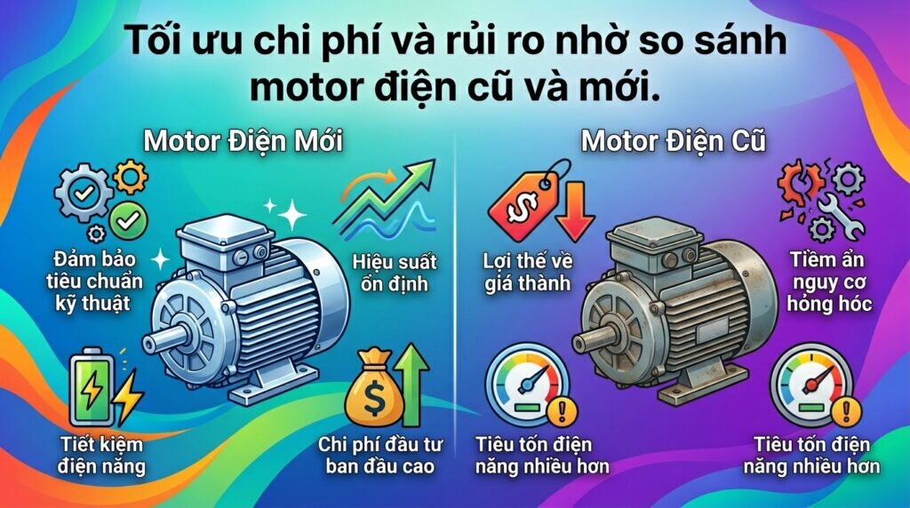 Tối ưu chi phí và rủi ro nhờ so sánh motor điện cũ và mới.