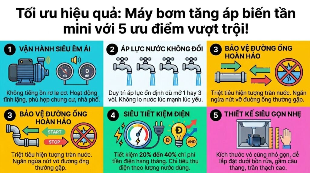 Tối ưu hiệu quả: Máy bơm tăng áp biến tần mini với 5 ưu điểm vượt trội!