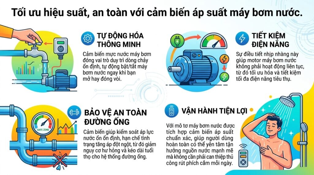 Tối ưu hiệu suất, an toàn với cảm biến áp suất máy bơm nước.