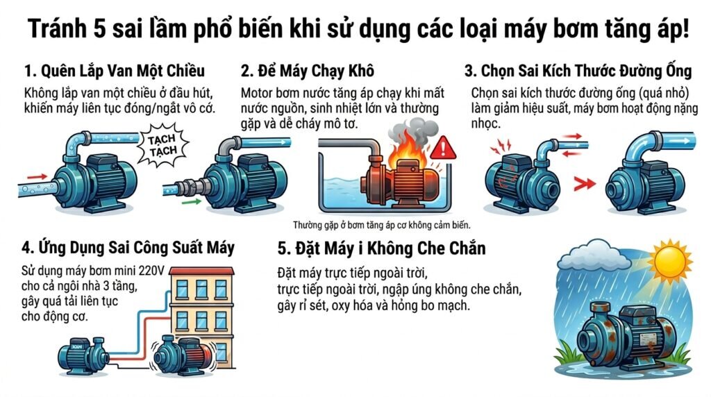 Tránh 5 sai lầm phổ biến khi sử dụng các loại máy bơm tăng áp!