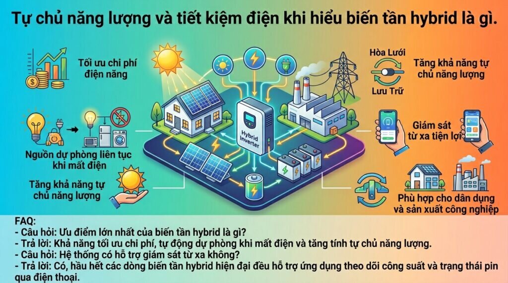 Tự chủ năng lượng và tiết kiệm điện khi hiểu biến tần hybrid là gì.