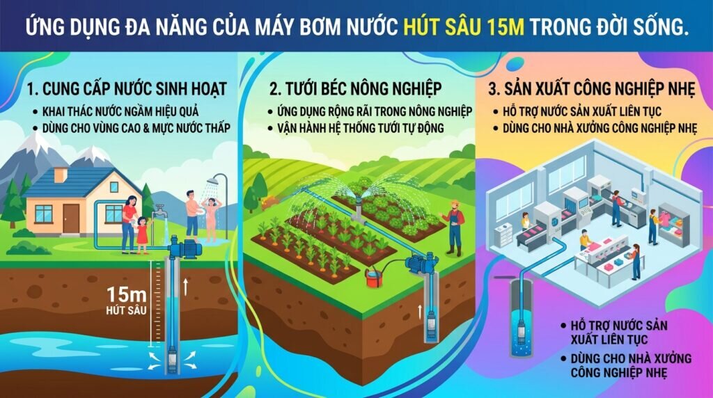 Ứng dụng đa năng của máy bơm nước hút sâu 15m trong đời sống.