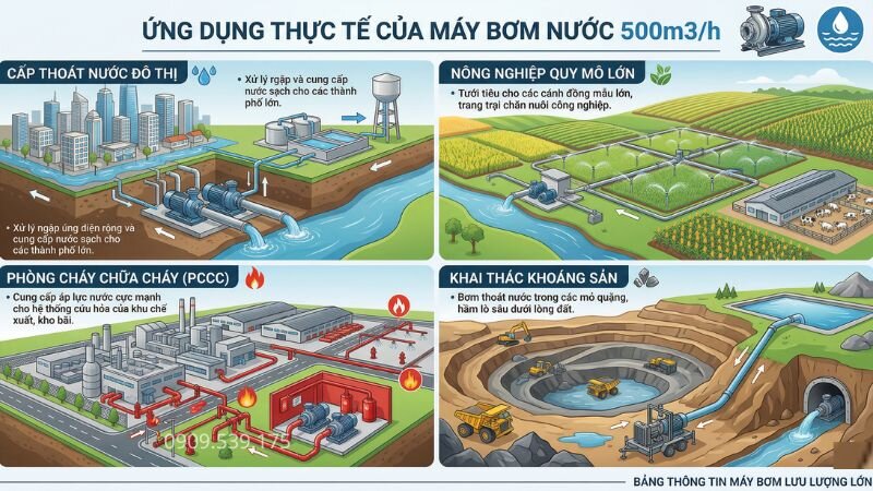 Ứng dụng thực tế máy bơm nước 500m3/h