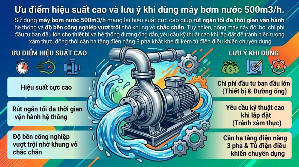 Ưu điểm hiệu suất cao và lưu ý khi dùng máy bơm nước 500m3/h.