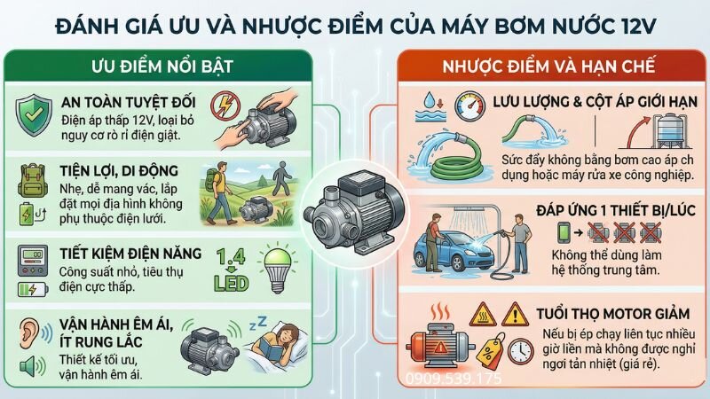 Ưu điểm và nhược điểm bơm tăng áp 12v
