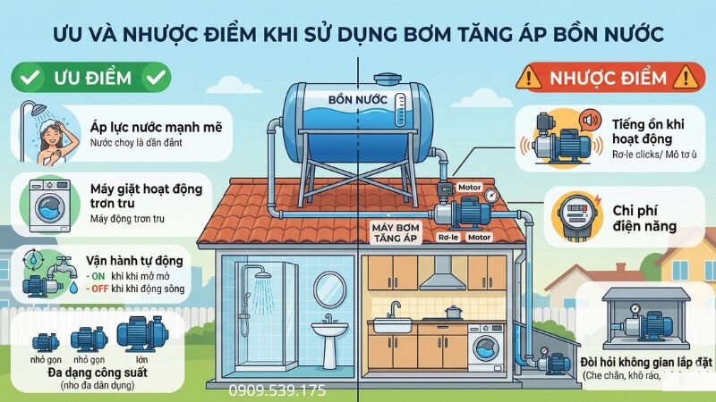 Ưu điểm nhược điểm bơm tăng áp bồn nước