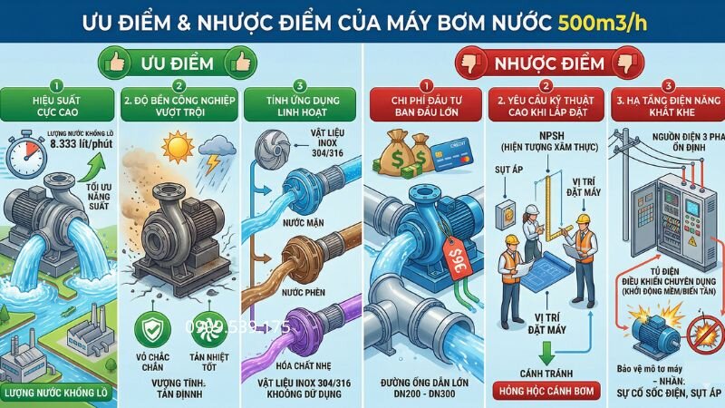 Ưu nhược điểm của máy bơm nước 500m3/h