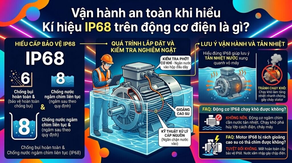 Vận hành an toàn khi hiểu Kí hiệu IP68 trên động cơ điện là gì?