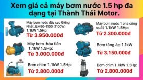 Xem giá cả máy bơm nước 1.5 hp đa dạng tại Thành Thái Motor.