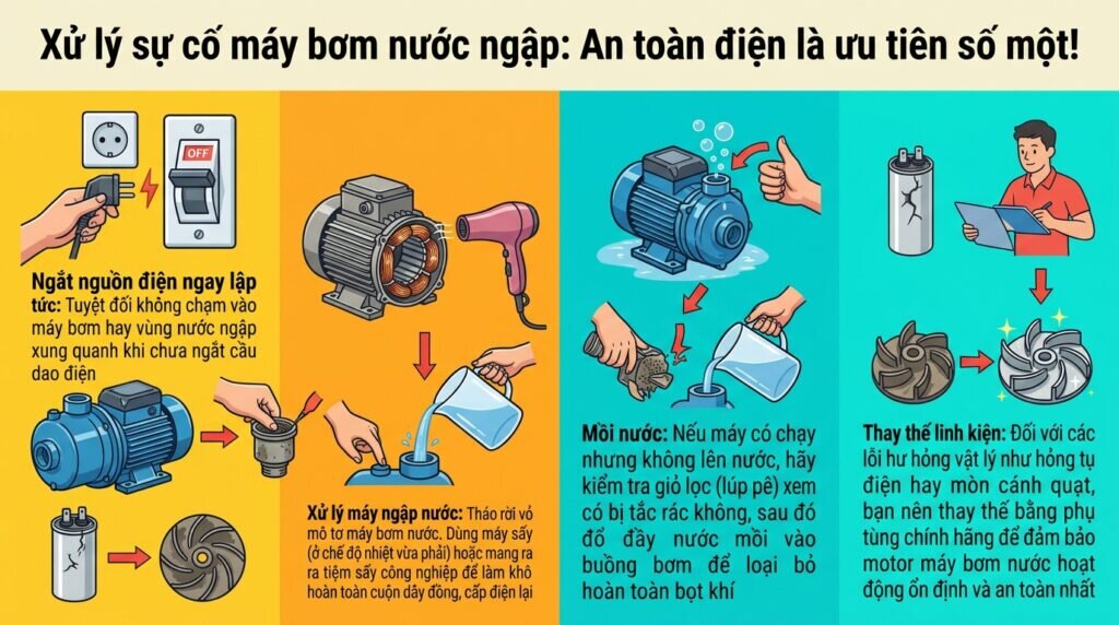 Xử lý sự cố máy bơm nước ngập: An toàn điện là ưu tiên số một!