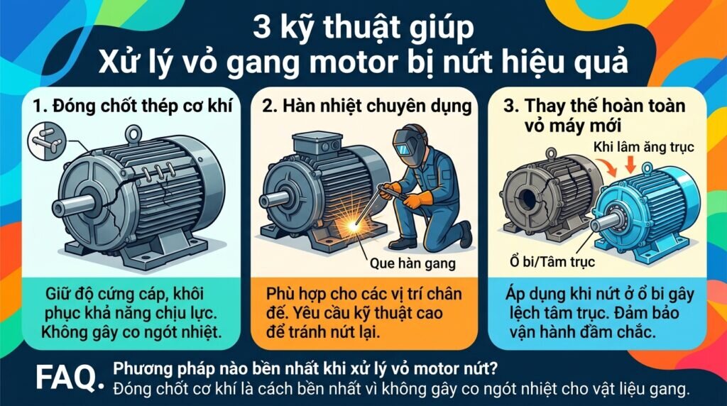 3 kỹ thuật giúp Xử lý vỏ gang motor bị nứt hiệu quả