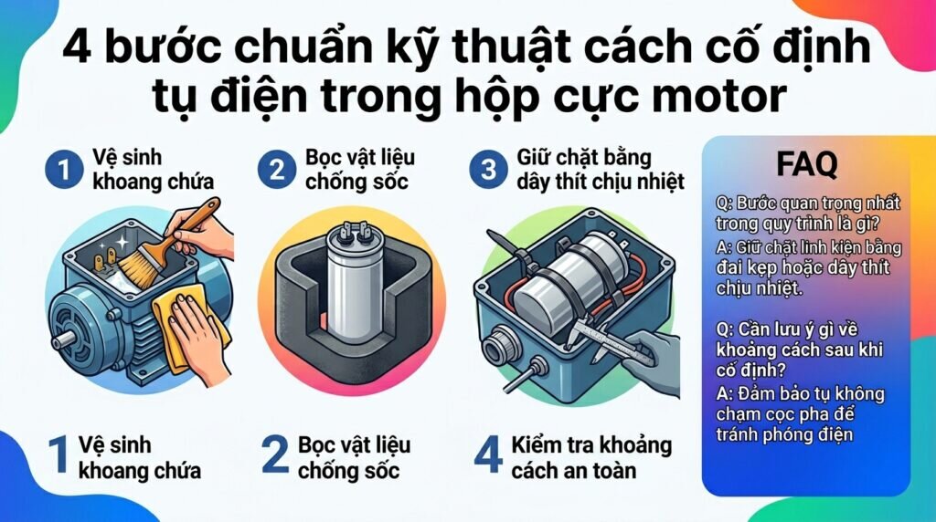 4 bước chuẩn kỹ thuật cách cố định tụ điện trong hộp cực motor