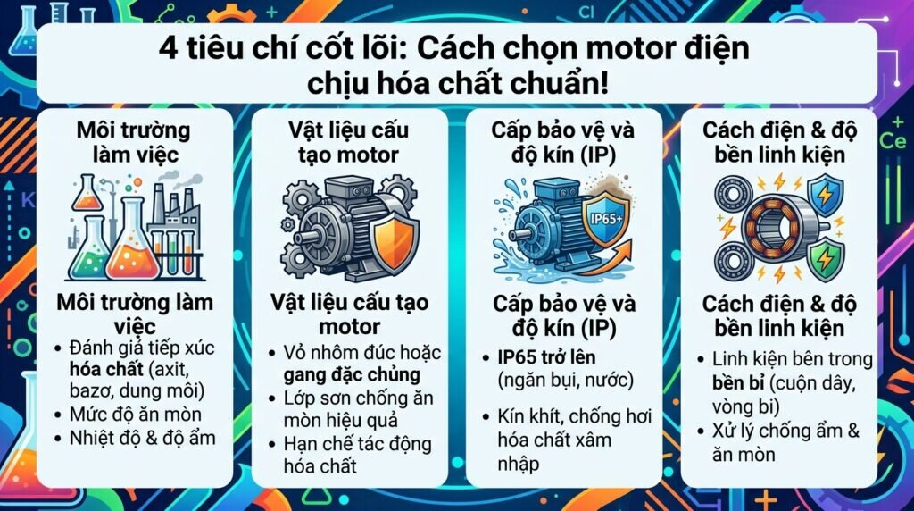 4 tiêu chí cốt lõi: Cách chọn motor điện chịu hóa chất chuẩn!